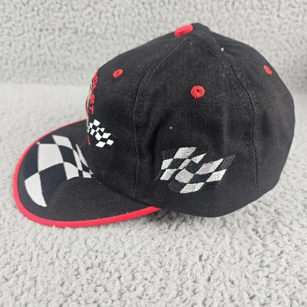 Vintage Chevy Racing Hat Black Checkered Flag USA Made 90s Y2K Chevrolet NASCAR